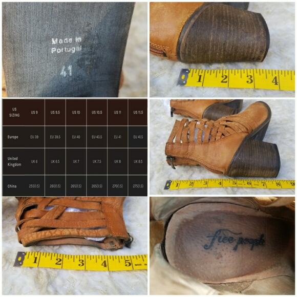 Strappy Western Bootie Free People Carerra Size EU 41 US 11 Tan Leather Woven - Picture 7 of 16